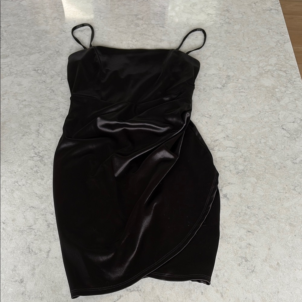 Emerald Sundae Black Asymmetrical Wrap Mini Dress